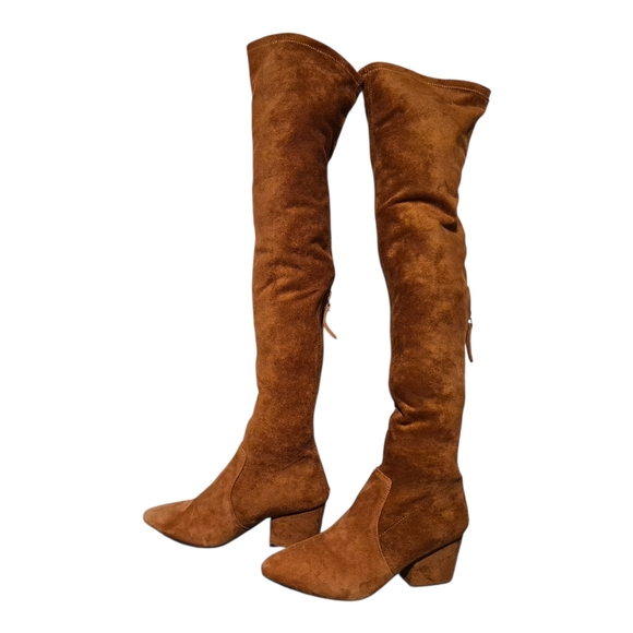 Vero Cuoio Soft Tan Leather Over The Knee Side-Zip Riding Boots Women\'s Size 7.5